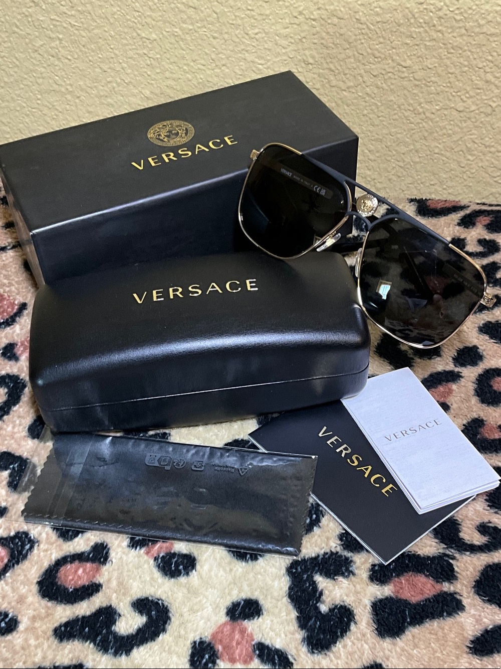 Versace Black & Gold Aviator Sunglasses